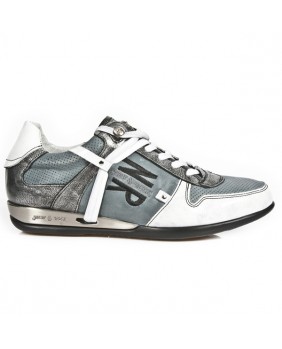 Sneakers blu e bianca in pelle New Rock M.HY001-C2