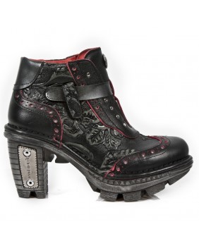 Boots noire et rouge en cuir New Rock M.NEOTR003-C2