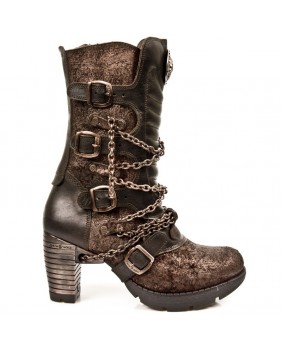 Brown and bronze leather boot New Rock M.TR008-C1