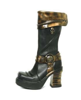 Black and gold leather boot New Rock M.8309-C1