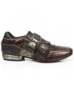 Brown and black leather sneakers New Rock M.8406-C7