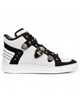 Sneakers alte bianca e nera in pelle New Rock M.PS014-C5