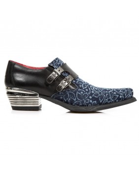 Chaussure noire et bleue en cuir et textile New Rock M.7934-C11