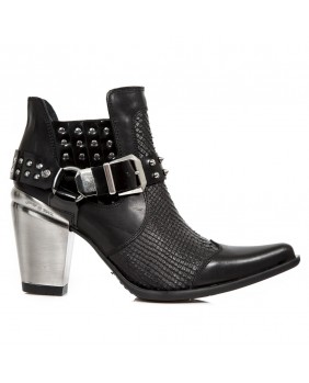 Black leather ankle boots New Rock M.BULL002-C1