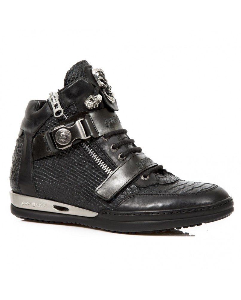 Basket montante noire en cuir new rock m.8179-c1 Hybrid ...