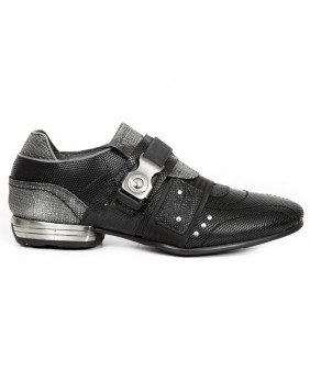 Steel and black leather sneakers New Rock M.8406-C8