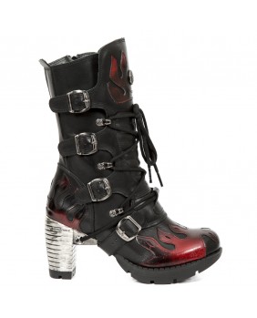 Black and red leather boot New Rock M.TR081-S1