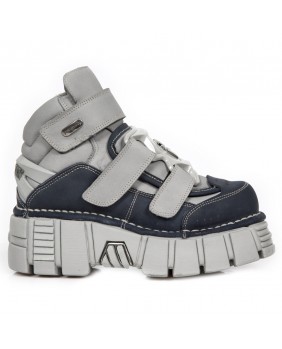 Zapato alto gris et bleue marine en cuero nobuck New Rock M.285-C18