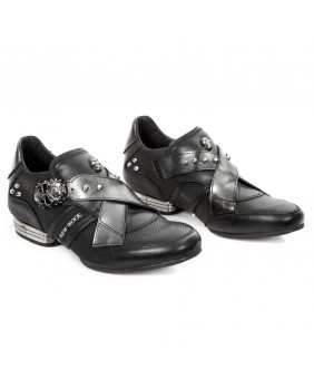 Black and silver leather sneakers New Rock M.HY005-C4