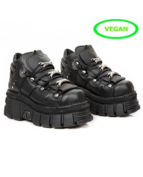 Chaussure montante noire en cuir Vegan New Rock M.106-VC3