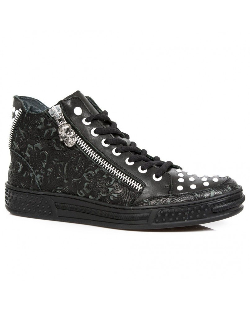 Basket montante noire en cuir new rock m.ps029-s10 Pisa ...