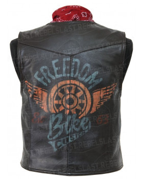 Gilet vintage en cuir de buffle marron " Freedom Bike Custom "