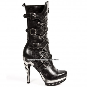 New Rock Ladies PUNK001-C1 Metal Platform Heel Black Leather classic Rock Boots