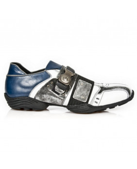 Sneakers blu e bianca in pelle New Rock M.8147-C6
