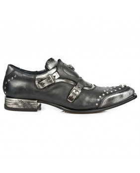 Zapatos negra y plateada en cuero New Rock M.NW124-C2