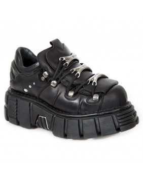 Sapato compensado negra en couro New Rock M-120-C1