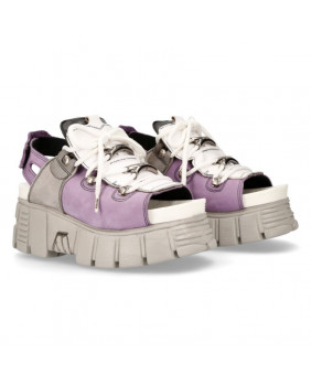 White and lilac leather and nubuck sandal New Rock M-BIOS103-C11