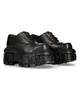 Zapato compensado negra en cuero New Rock M-TANKMILI003-S1