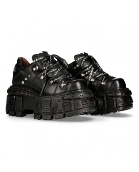 Zapato compensado negra en cuero New Rock M-TANK120NSHLACE-S1
