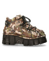 Chaussure compensée camouflage en cuir New Rock M-106-C68