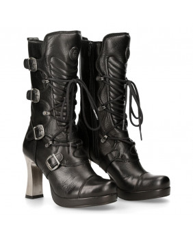 Nouveau Rock soixante-dix M.SEVE02-C7 en cuir noir bottes Goth Punk gothiques chaussures à talons 