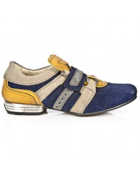 Sneakers blu e giallo in pelle nubuck New Rock M.8420-C2